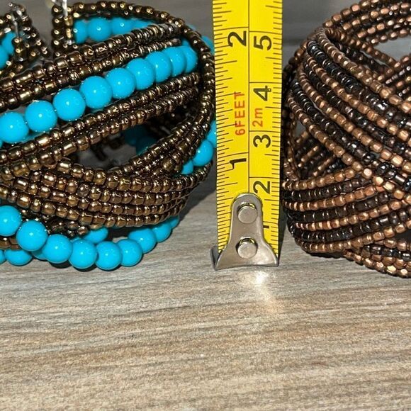 Beaded Wrap Bracelet Lot Women’s Brown And Turquoise Cuff Woven Bangle Bohemian - Picture 4 of 6